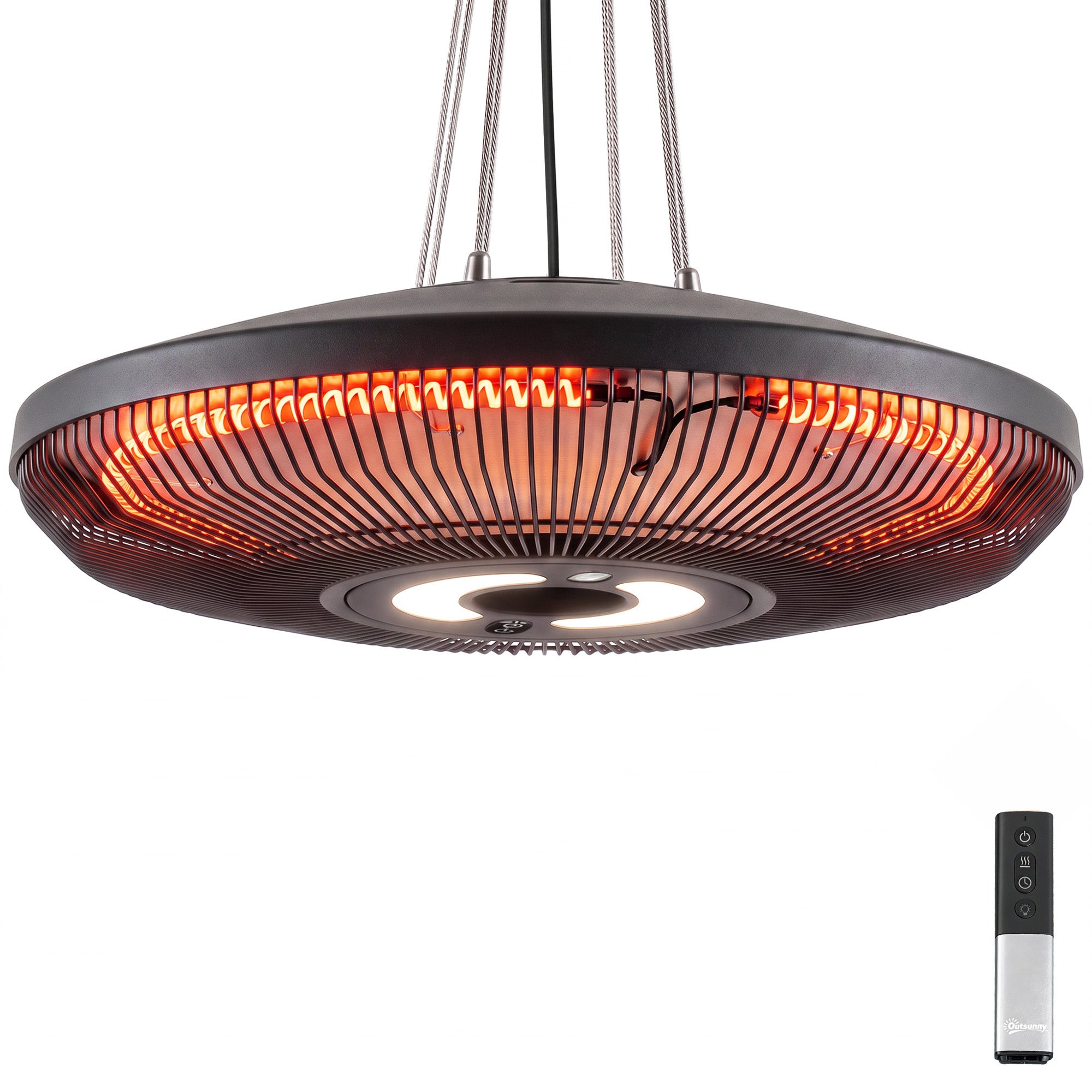 Infrarød loftvarmer, 2000W, kulfiber, med LED-belysning, touch-betjening og fjernbetjening, 2 varmeindstillinger